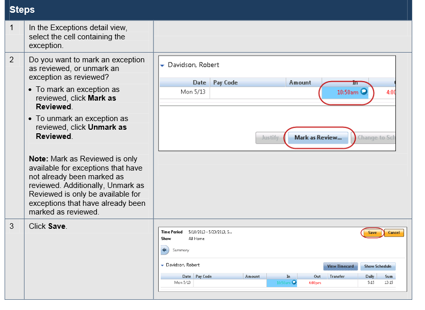 Marking/Unmarking Exceptions as Reviewed Administrative Services