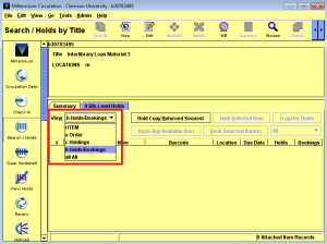 A screen capture showing how to change the view of the record in Millennium