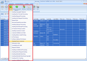 A screen capture showing how to route a request to Checked Out to Customer