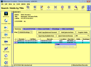A screen capture showing how to copy a barcode from Millennium.