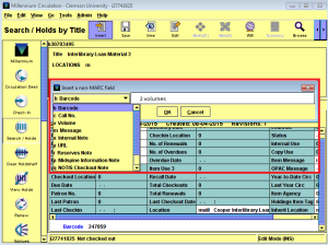 A screen capture showing how to insert a message in a Millennium item
