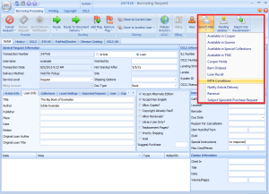 A screen capture demonstrating how to select the MTA email template in ILLiad.