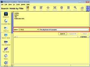 A screen capture showing how to search a title in Millennium