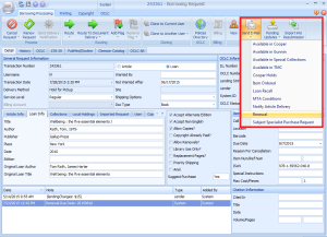A screen capture showing how to select the renewal email template in an ILLiad request
